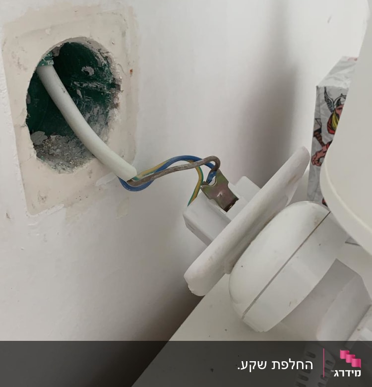 חוטי חשמל יוצאים מקיר עם תקע חשמלי